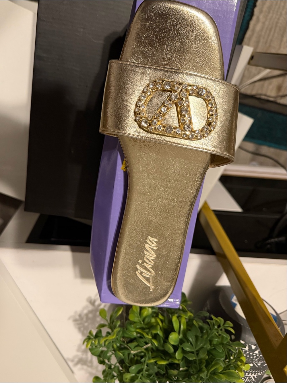 Liliana Metallic Gold Crystal Logo Slide